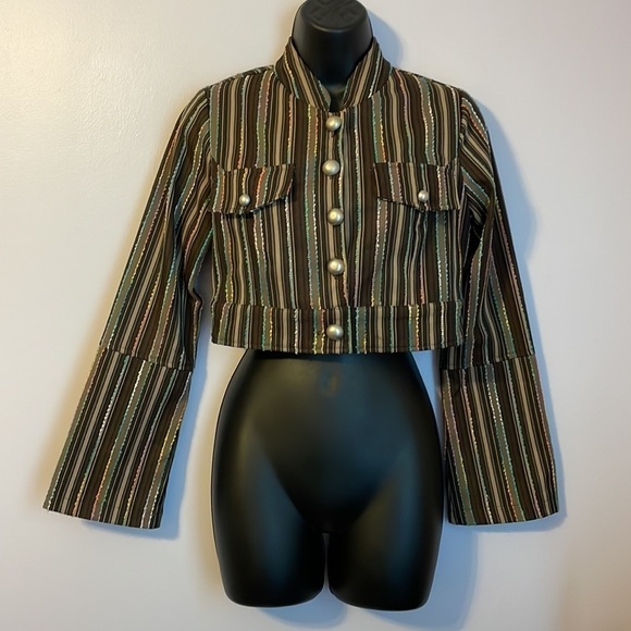 Eni Cropped Brown Black Rainbow thread Striped Jacket size S - Picture 1 of 16